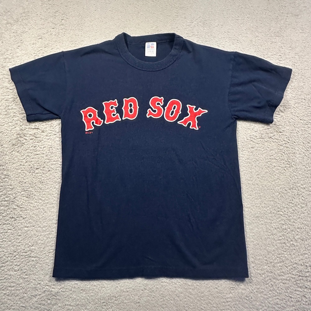 Russell Athletic‎ T-Shirt Youth M Navy Red Sox 90s Vintage Spy Records Baseball
